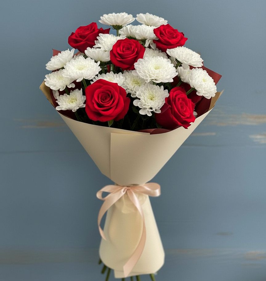 Букет цветов из: Розы и Хризантемы в Черге