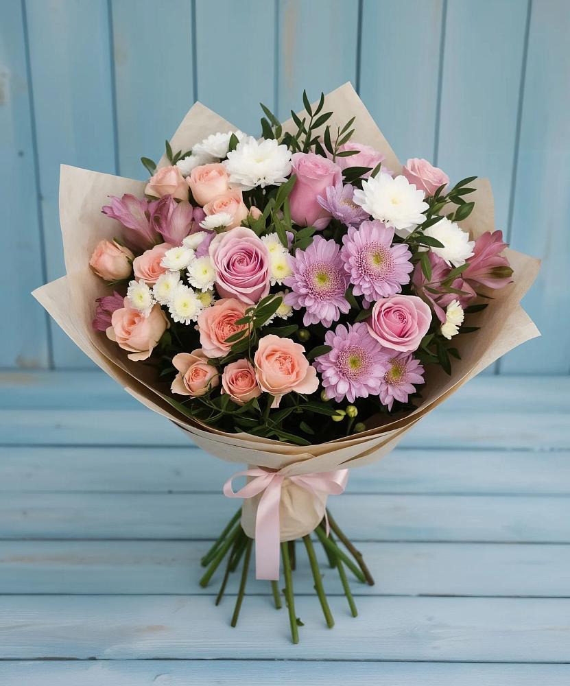 Букет цветов из: Хризантемы, Розы и Альстромерии в Черге