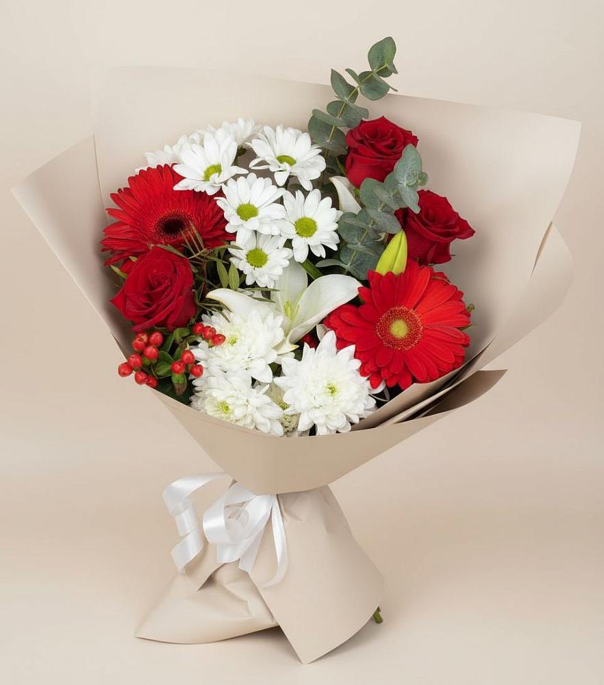 Букет цветов из: Розы, Хризантемы, Герберы и Лилии в Черге