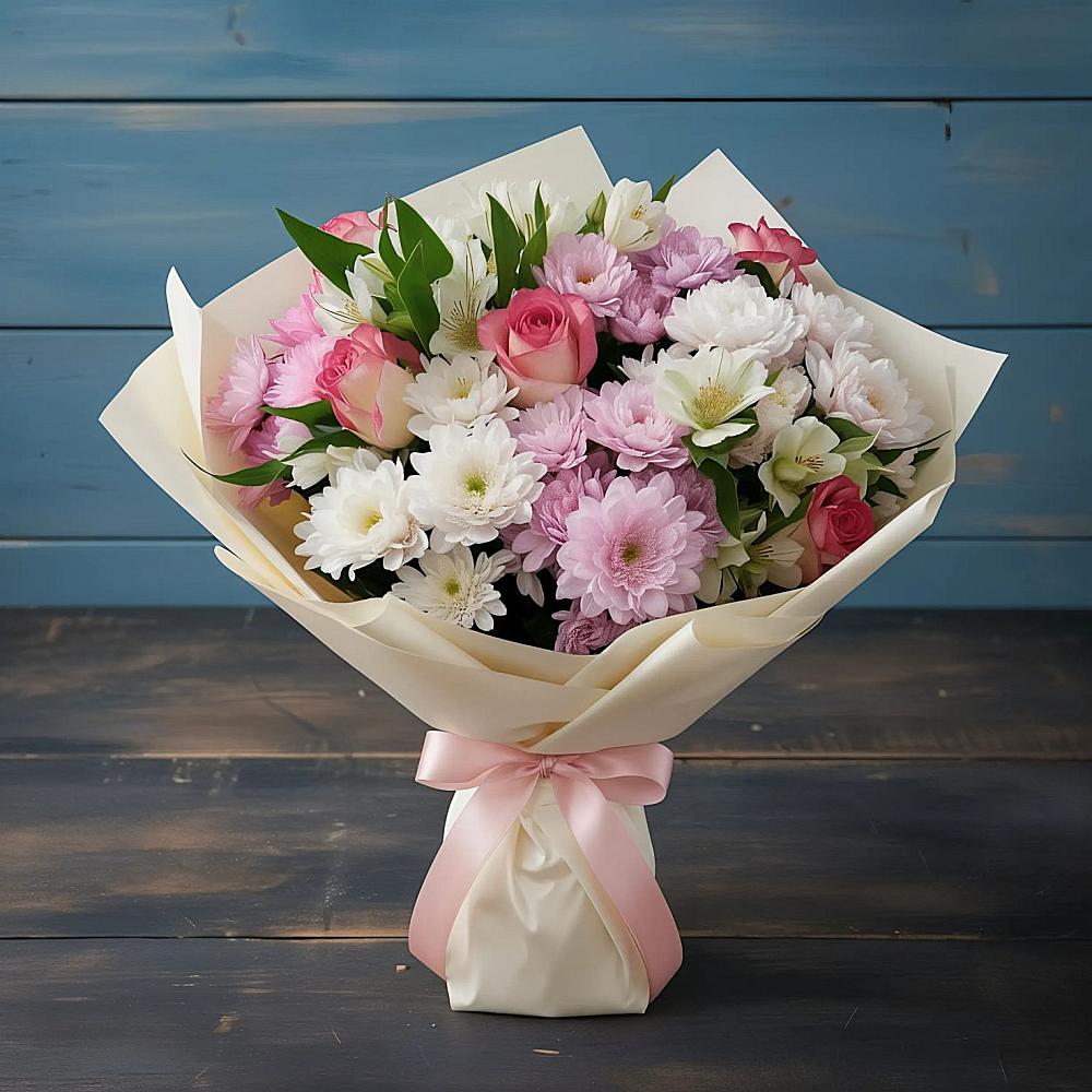 Букет цветов из: Хризантемы, Альстромерии и Розы в Черге